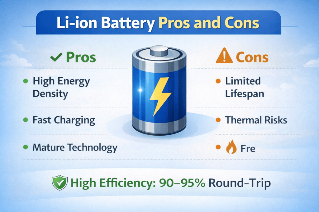 Li-ion vs LFP vs Flow Batteries - Li-ion Pros and Cons Infographic