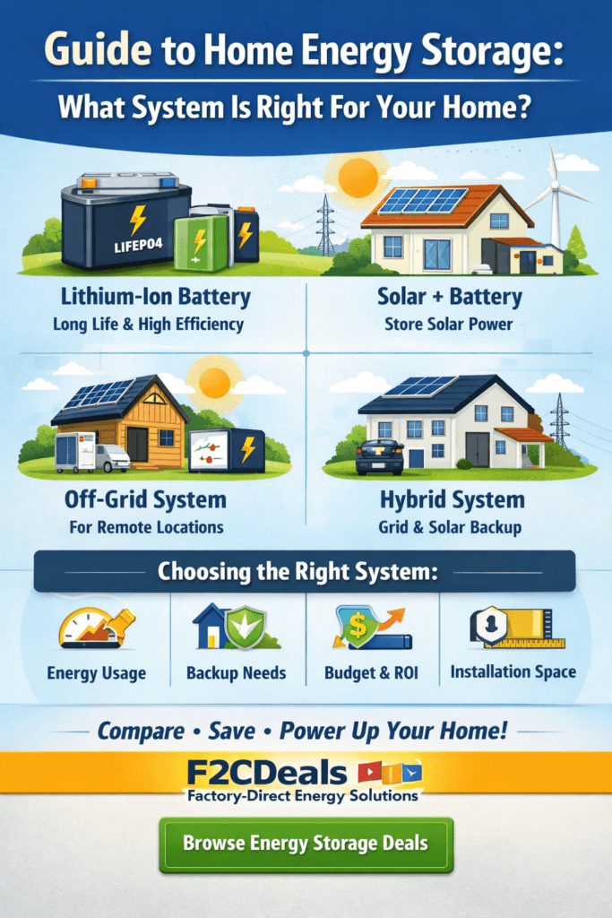 Guide to Home Energy Storage Systems for Homes – Lithium-Ion, Solar + Battery, Off-Grid, Hybrid