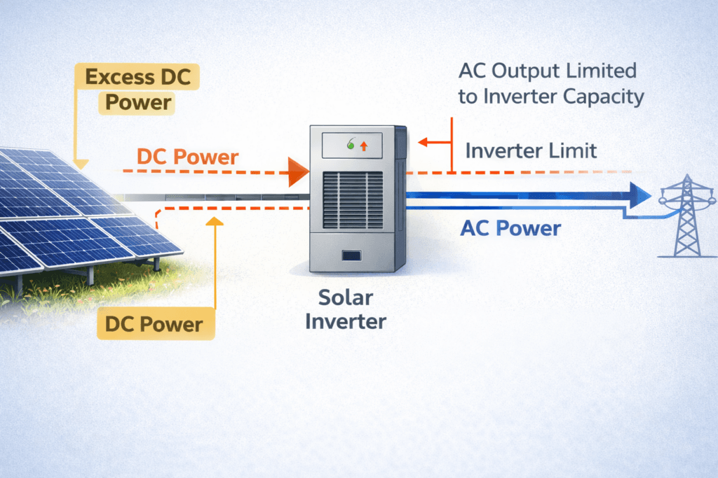 Diagram explaining energy clipping between solar panels and inverter